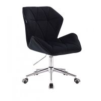 Kosmetická židle MILANO MAX VELUR na stříbrné podstavě s kolečky - černá