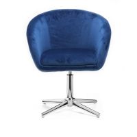 Kosmetická židle VENICE VELUR na stříbrném kříži - modrá