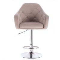 Barová židle ANDORA VELUR na stříbrné kulaté podstavě - béžová