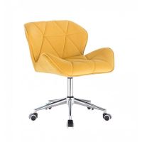 Kosmetická židle MILANO VELUR na stříbrné podstavě s kolečky - žlutá