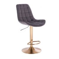 Barová židle PARIS VELUR na zlatém talíři - šedá
