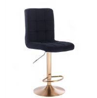 Barová židle TOLEDO VELUR na zlatém talíři - černá