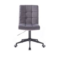 Kosmetická židle TOLEDO VELUR na černé podstavě s kolečky - tmavě šedá
