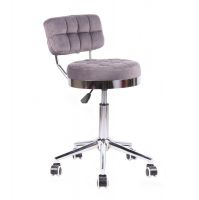 Kosmetická židle VIGO VELUR na stříbrné základně s kolečky - šedá