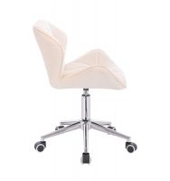 Kosmetická židle MILANO VELUR na stříbrné podstavě s kolečky - krémová