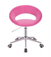 Kosmetická židle NAPOLI VELUR na stříbrné podstavě s kolečky - růžová