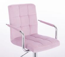 Kosmetická židle VERONA VELUR na stříbrné podstavě s kolečky - fialový vřes 