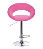 Barová židle NAPOLI  VELUR na stříbrném talíři - růžová