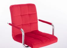 Barová židle VERONA VELUR na stříbrném talíři - červená
