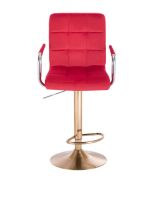 Barová židle VERONA VELUR na zlatém talíři -  červená