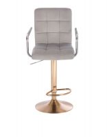 Barová židle VERONA VELUR na zlatém talíři -  světle šedá