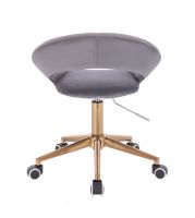 Kosmetická židle NAPOLI VELUR na zlaté podstavě s kolečky - tmavě šedá