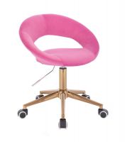 Kosmetická židle NAPOLI VELUR na zlaté podstavě s kolečky - růžová