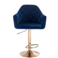Barová židle ANDORA VELUR  na zlatém talíři - modrá