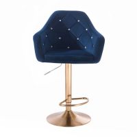 Barová židle ROMA VELUR na zlatém talíři - modrá