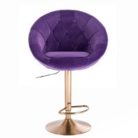 Barová židle VERA VELUR na zlatém talíři - fialová
