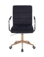 Kosmetická židle VERONA VELUR na zlaté podstavě s kolečky - černá
