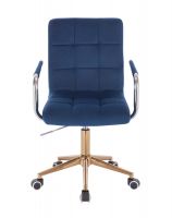 Kosmetická židle VERONA VELUR na zlaté podstavě s kolečky - modrá