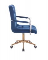 Kosmetická židle VERONA VELUR na zlaté podstavě s kolečky - modrá