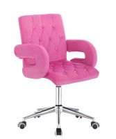 Kosmetická židle BOSTON VELUR na stříbrné základně s kolečky - růžová