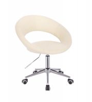 Kosmetická židle NAPOLI na stříbrné podstavě s kolečky - krémová