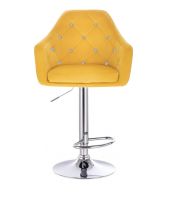 Barová židle ROMA VELUR na stříbrném talíři - žlutá