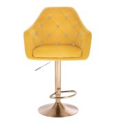 Barová židle ROMA VELUR na zlatém talíři - žlutá