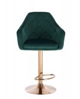 Barová židle ANDORA VELUR na zlatém talíři - zelená