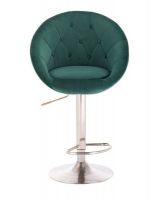 Barová židle VERA VELUR na stříbrném talíři - zelená