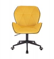 Kosmetická židle MILANO MAX VELUR na černé podstavě s kolečky - žlutá
