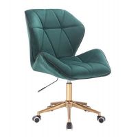 Kosmetická židle MILANO MAX VELUR na zlaté podstavě s kolečky - zelená