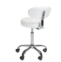 Kosmetická židle BERN s opěrátkem na stříbrné základně s kolečky - bílá
