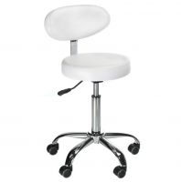 Kosmetická židle BERN s opěrátkem na stříbrné základně s kolečky - bílá 