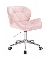 Kosmetická židle MILANO VELUR na stříbrné podstavě s kolečky - světle růžová