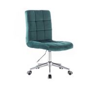Kosmetická židle TOLEDO VELUR na stříbrné podstavě s kolečky - zelená