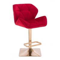 Barová židle MILANO VELUR na zlaté hranaté podstavě - červená