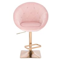Barová židle VERA VELUR na zlaté hranaté podstavě - světle růžová