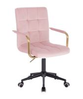Kosmetická židle VERONA GOLD VELUR na černé podstavě s kolečky - růžová