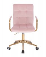Kosmetická židle VERONA GOLD VELUR na zlaté podstavě s kolečky - růžová