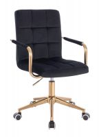 Kosmetická židle VERONA GOLD VELUR na zlaté podstavě s kolečky - černá