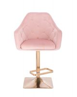 Barová židle ANDORA VELUR na zlaté hranaté podstavě - světle růžová