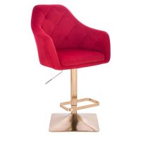 Barová židle ANDORA VELUR na zlaté hranaté podstavě - červená