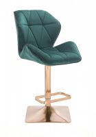 Barová židle MILANO MAX VELUR na zlaté hranaté podstavě - zelená