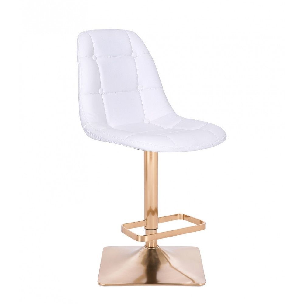 Barová židle SAMSON na zlaté hranaté podstavě - bílá