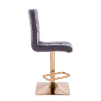 Barová židle TOLEDO VELUR na zlaté hranaté podstavě - tmavě šedá