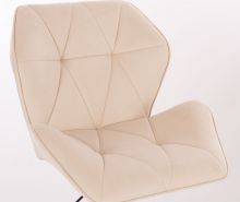 Kosmetická židle MILANO MAX VELUR na stříbrné podstavě s kolečky - krémová