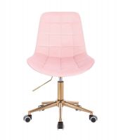  Kosmetická židle PARIS VELUR na zlaté podstavě s kolečky - světle růžová
