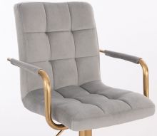 Kosmetická židle VERONA GOLD VELUR na zlaté podstavě s kolečky - světle šedá