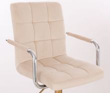Kosmetická židle VERONA VELUR na stříbrné podstavě s kolečky - krémová