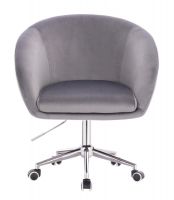 Kosmetická židle VENICE VELUR na stříbrné podstavě s kolečky - světle šedá